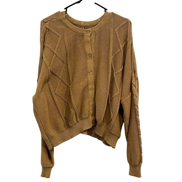 Vetta XL Camel Brown Organic Cotton Cable Knit Sweater Made In USA - Picture 13 of 16